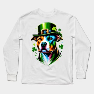 American Staffordshire Terrier Celebrates St. Patrick's Day Long Sleeve T-Shirt